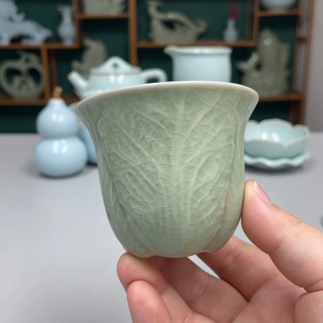 瓷百财杯豆绿色带礼盒赵琳老师