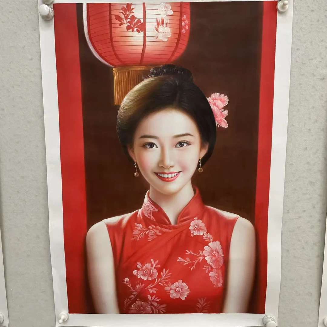 林彦新***中国新娘-灯笼-约60*90厘米-手绘油画-麻布