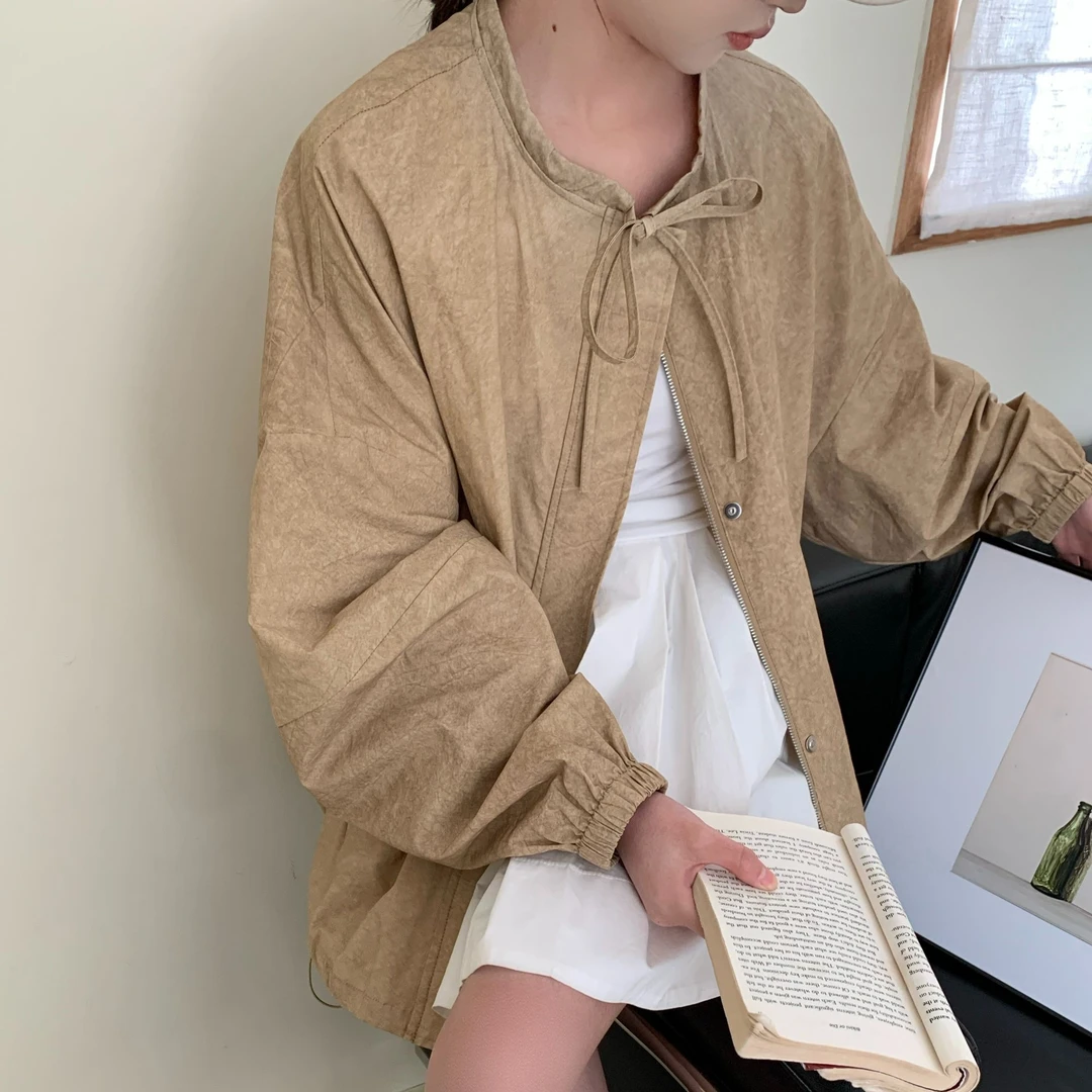 韩版新款时尚百搭扎染飘带外套W95065