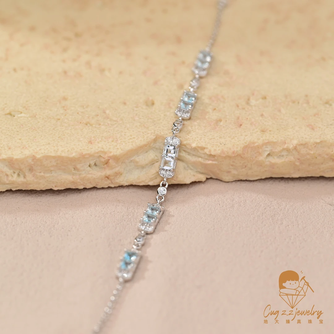 浅海*天空蓝托帕石超净体宝石轻奢高级手链925银