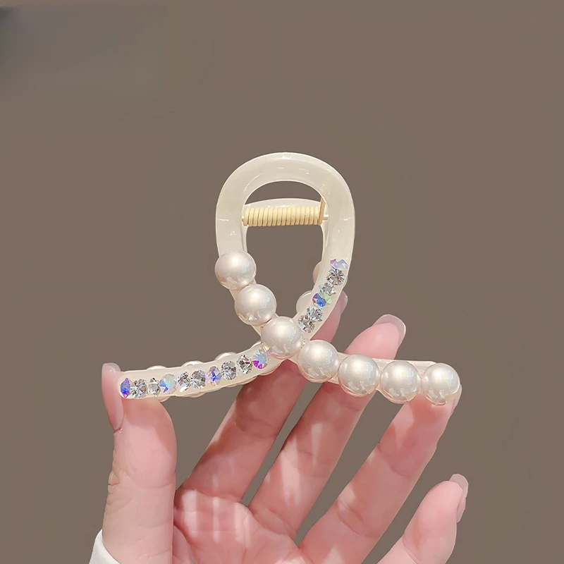 高级感百搭中号珠珠抓夹女生后脑勺盘发水钻时尚半扎优雅马尾发饰