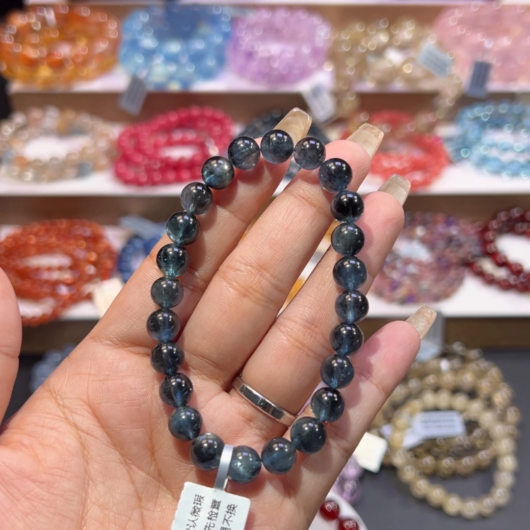 用***7手串水晶未镶嵌顶货魔鬼蓝爆闪8mm