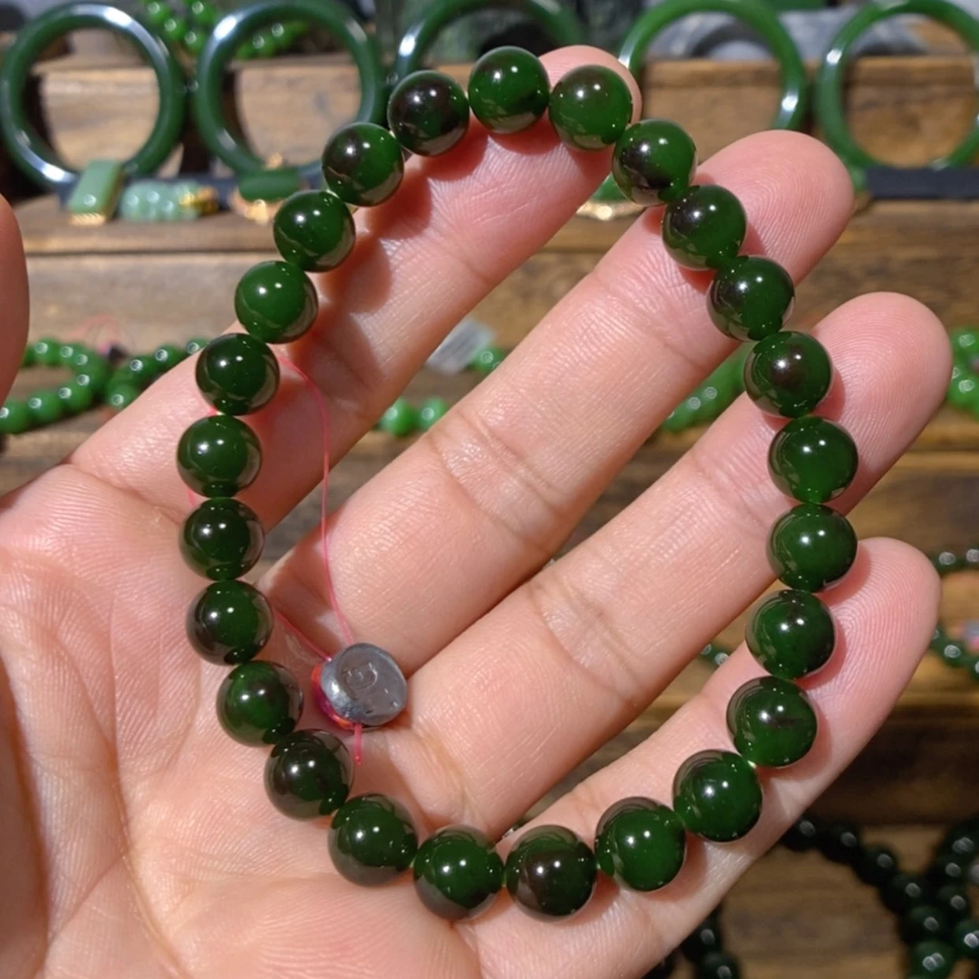 【闪购商品】吊坠(不含链)未镶嵌和田玉俄七聚红皮菠菜绿手串8