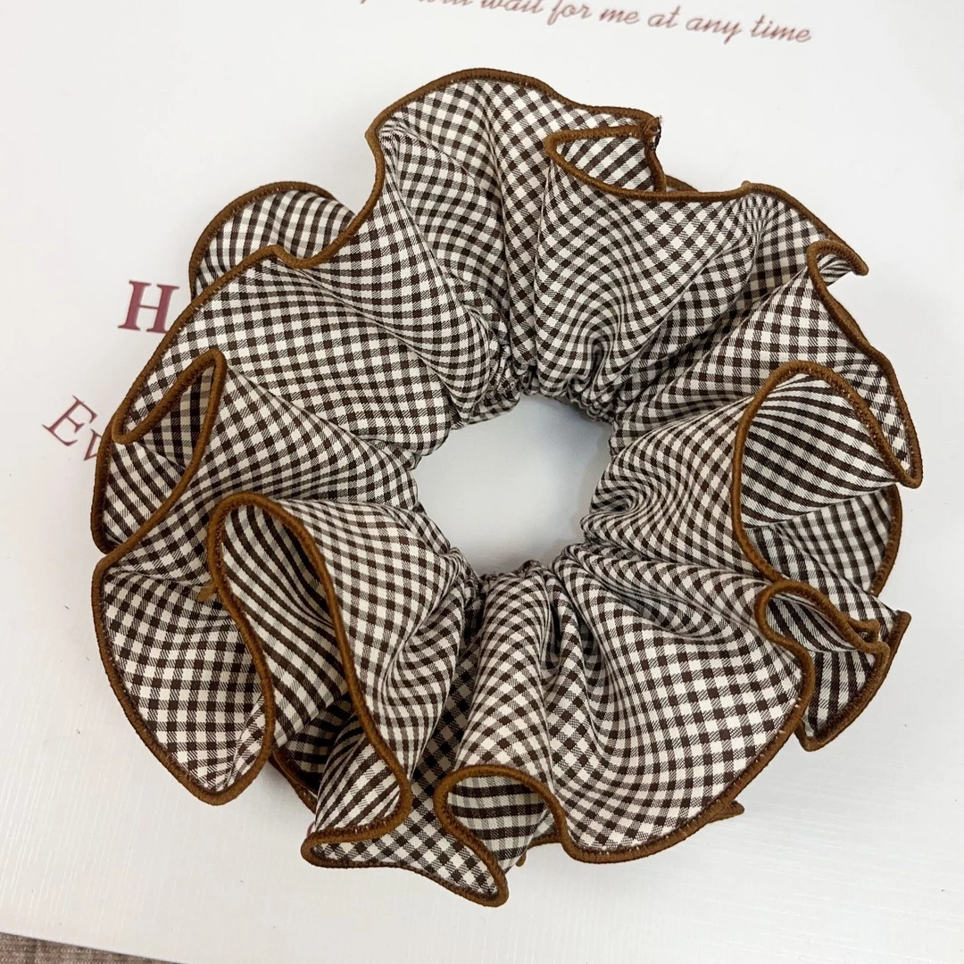 日韩头绳覆古甜美风瑞丽风女时尚发绳发圈花苞感丸子头{海盐格子}