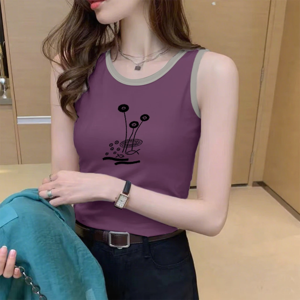 100%纯棉印花背心吊带女士休闲百搭款式夏季新款韩系无袖体恤单品