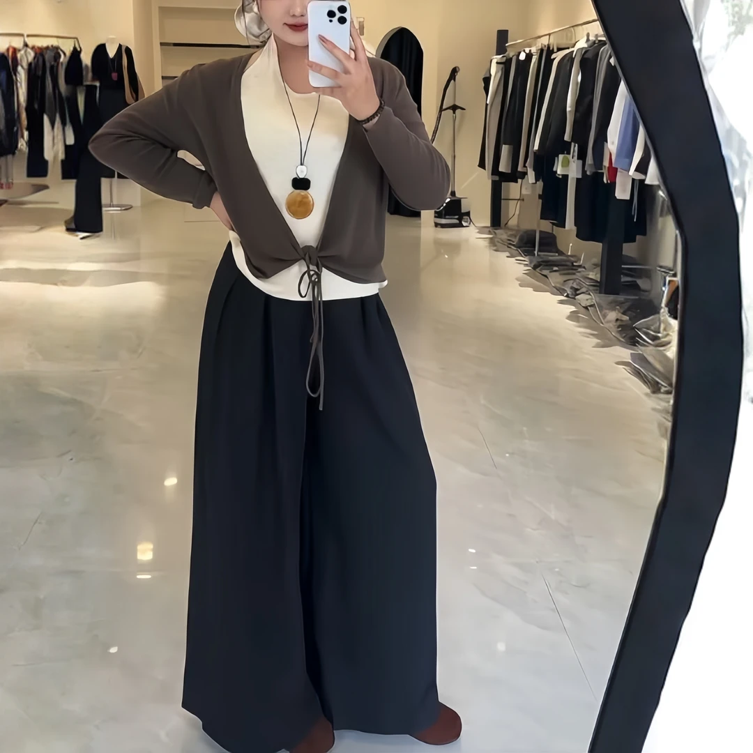 韩版小众假两件撞色拼接针织上衣女挂脖小衫短款抽绳秋季新款长袖