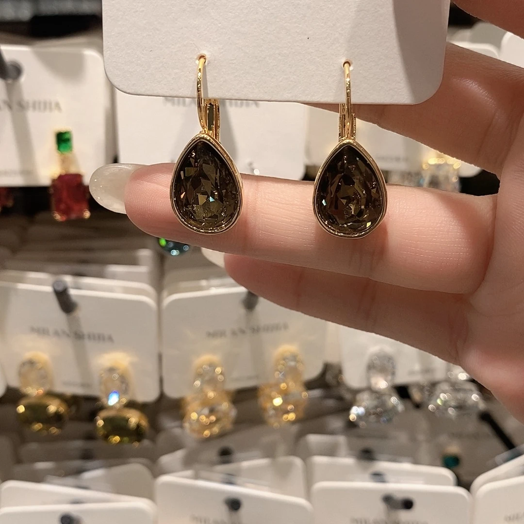 铜合金925银咖啡色水滴锆石耳扣