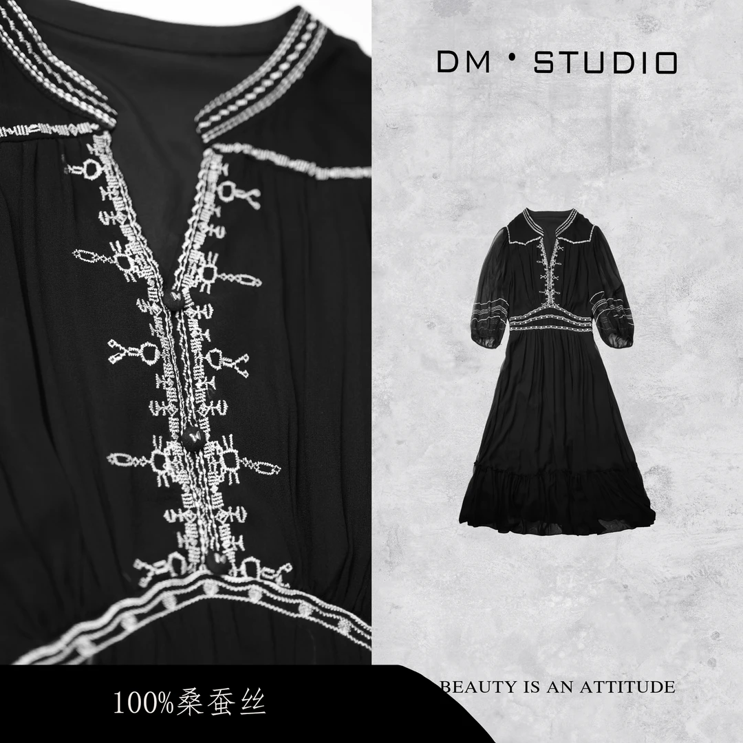 •STUDIO/100%桑蚕丝静奢高级小众设计V领连衣裙2504LYQ/1011清凉