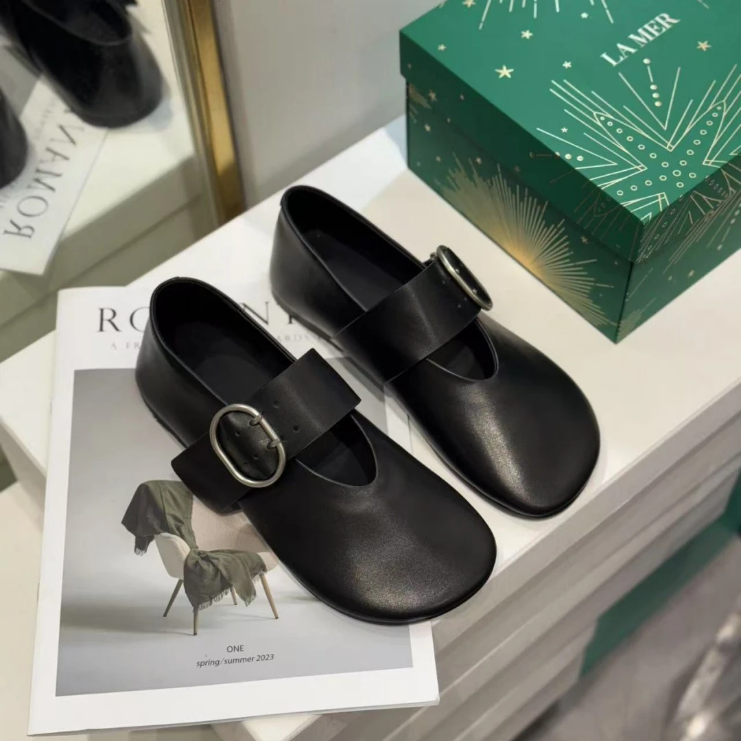 女鞋2025春新款真皮英伦风复古老钱风一字扣勃肯单鞋玛丽珍鞋