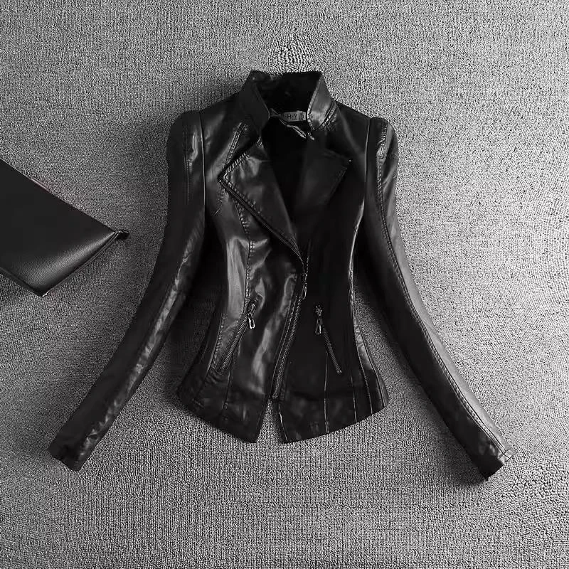 皮衣外套女春秋2025新款复古设计感收腰显瘦修身短款立领机车夹克