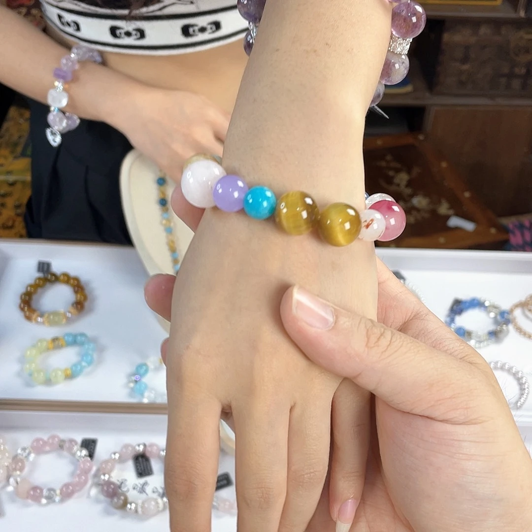 水晶手链银S925镀金镶嵌