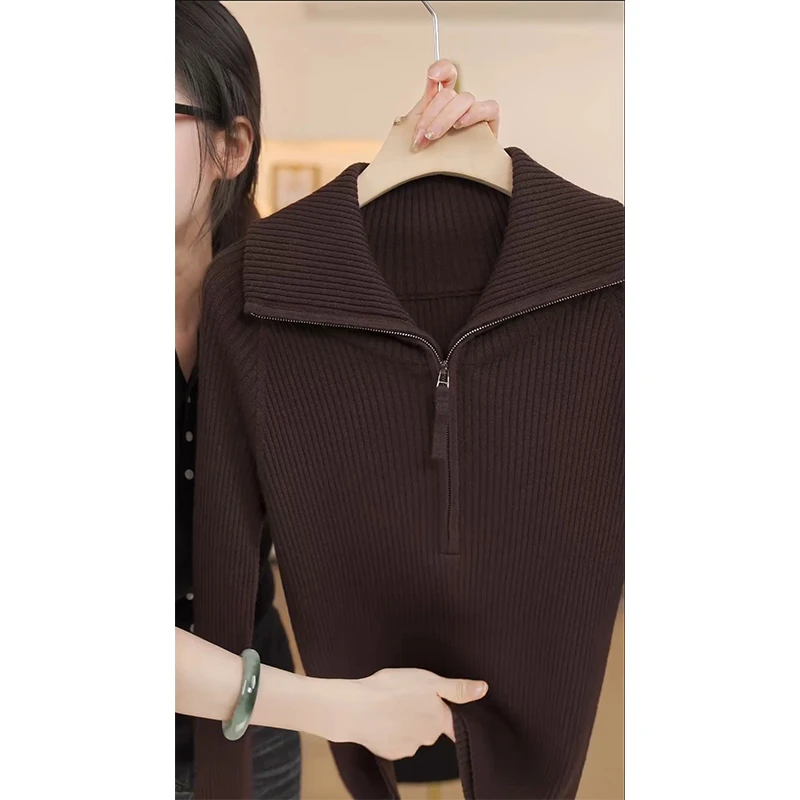 【扬子加厚大翻领】Wennaw维依轻奢2025秋冬新款纯色毛衣针织衫女