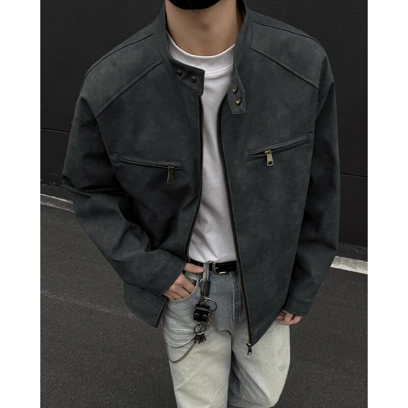 男款美式街头机车皮衣夹克2025春季新款痞帅宽松休闲翻领外套上衣