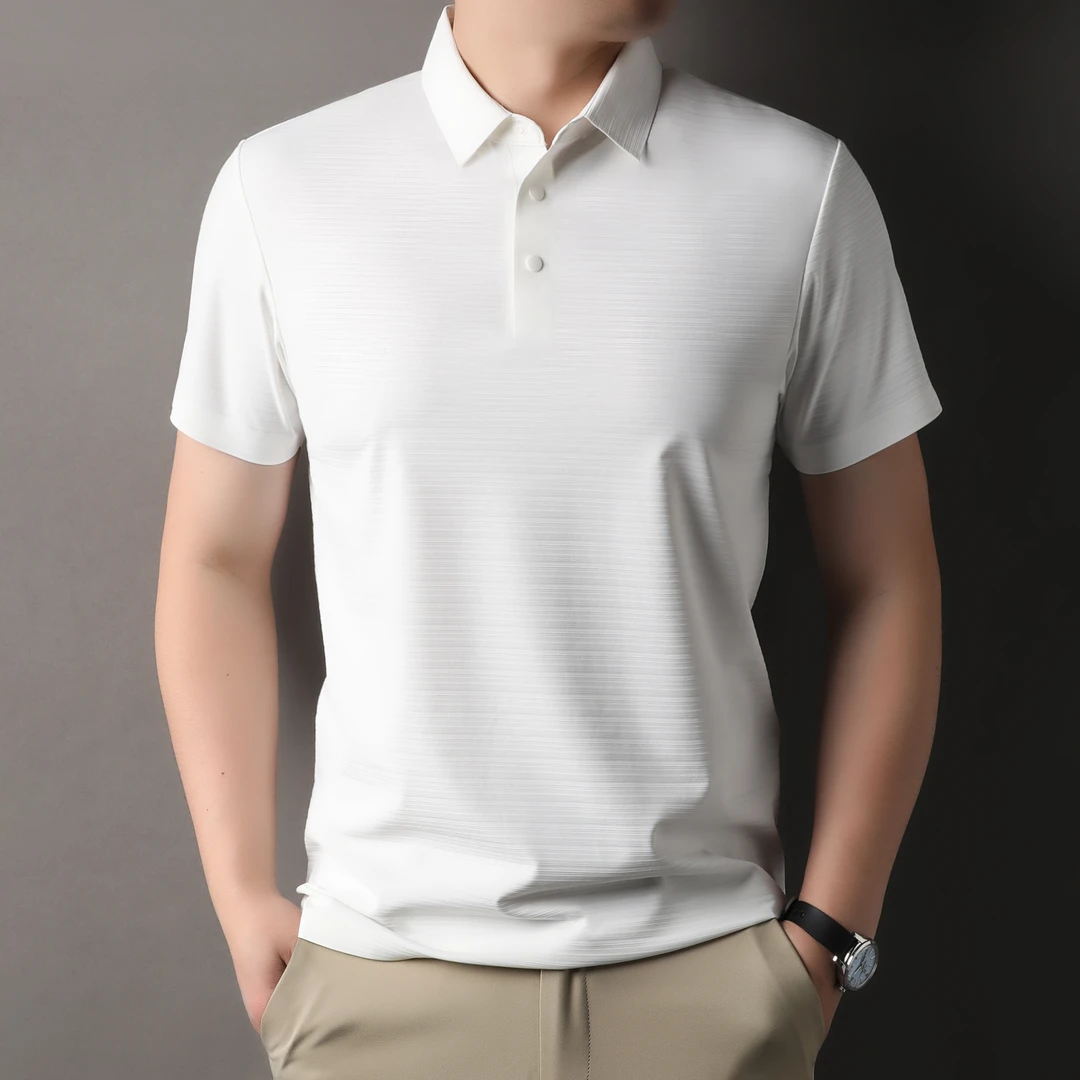 [100%桑蚕丝]男士夏季新款桑蚕丝短袖休闲商务百搭条纹T恤polo衫