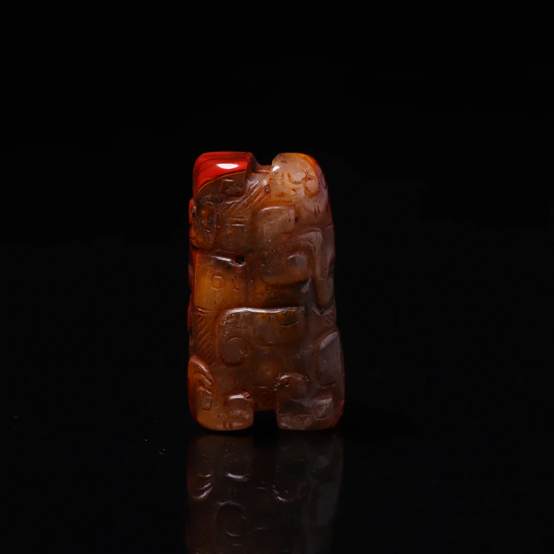 明代天然红缟玛瑙龙纹玉珒-NX