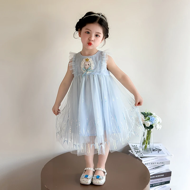 女宝宝爱莎公主裙夏季儿童裙子2025新款小女孩夏装女童洋气连衣裙