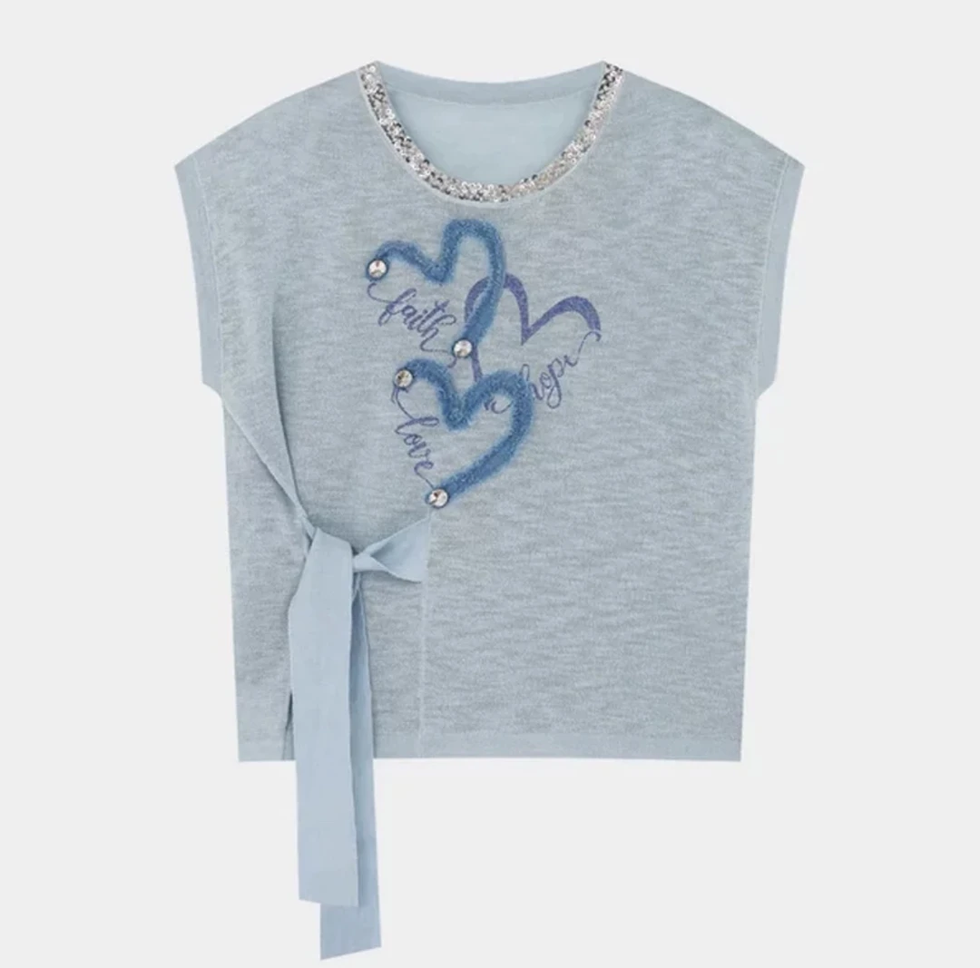 【大姑窝窝】9374圆领无袖针织衫女夏季时尚减龄洋气薄款上衣T恤