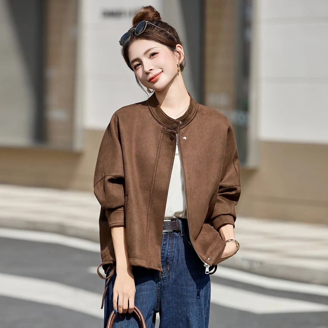气质短款女女士百搭开衫小个子短外套复古微阔工装夹克立领春秋