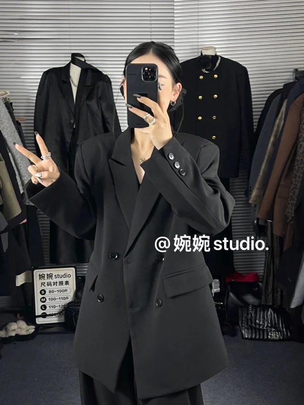 【婉婉studio】后背扣宽松休闲西装外套女小众百搭显瘦设计感小西装