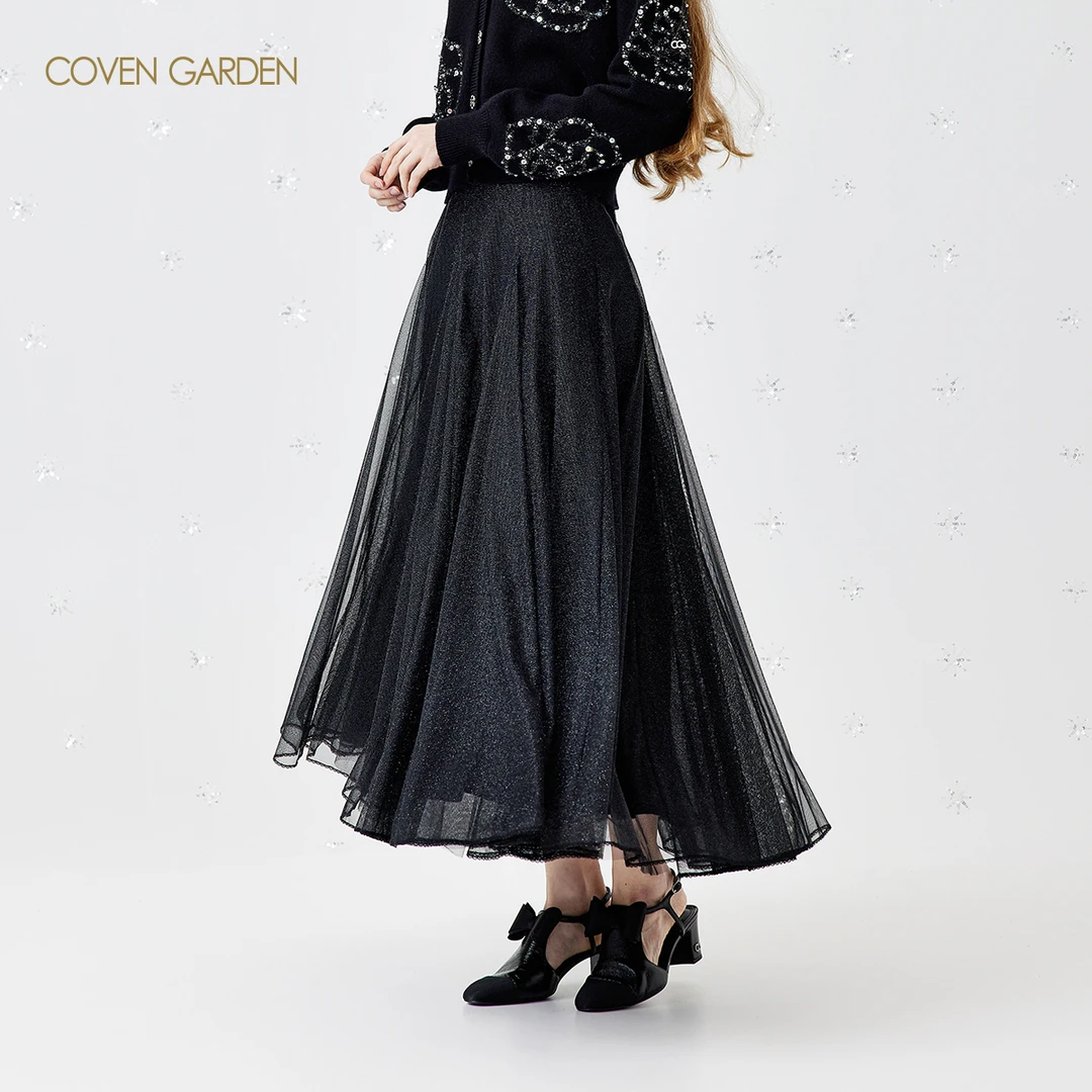 【哥文花园】细闪银丝网纱半身裙CSA1072050欧若智性风