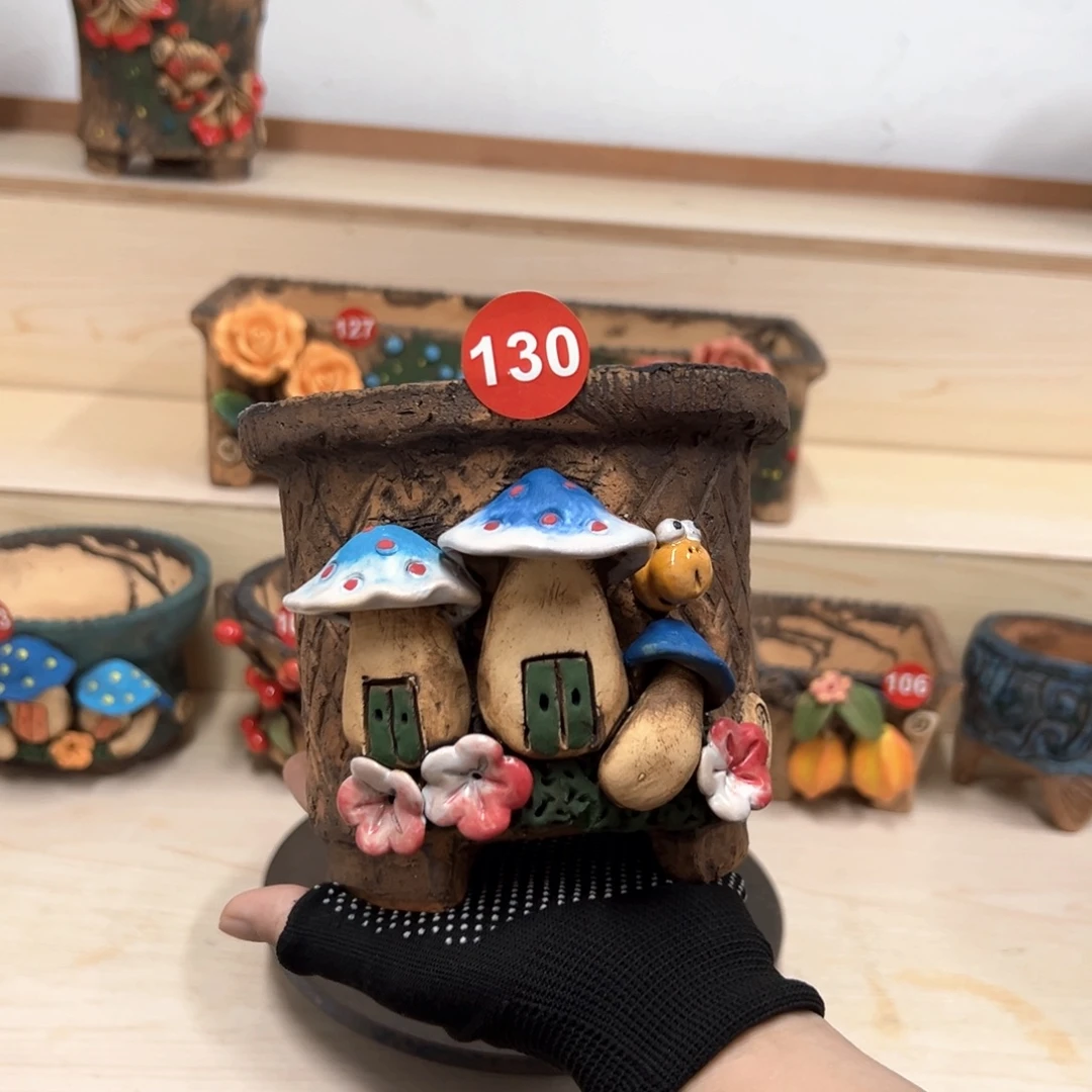紫砂花盆130号，内口13高13