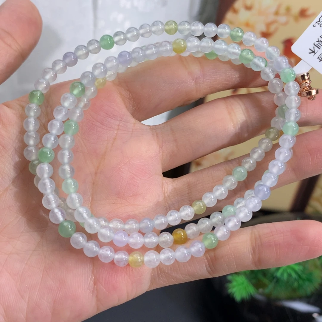 翡翠未镶嵌手串卡4.5冰胶马卡龙项链