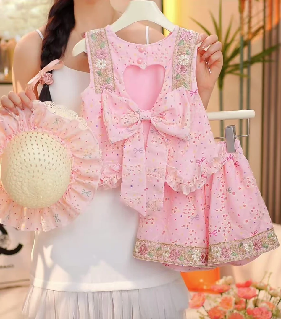 【花漾粉甜】女童2025年夏季新国风套装复古提花气质裤凉快时髦F200