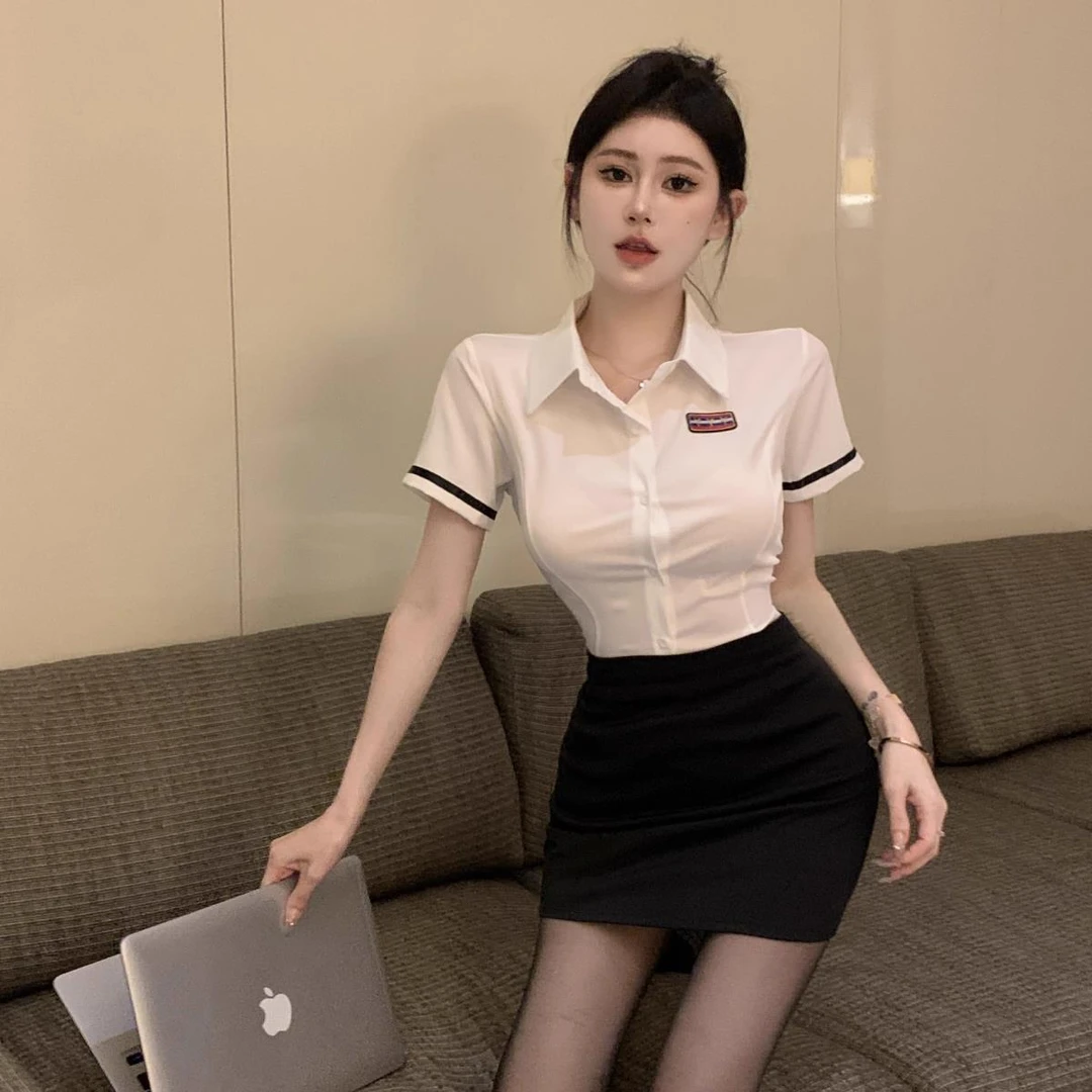 夏季新款显瘦气质白衬衫包臀裙职业套装足浴4s店酒店前台工作服女