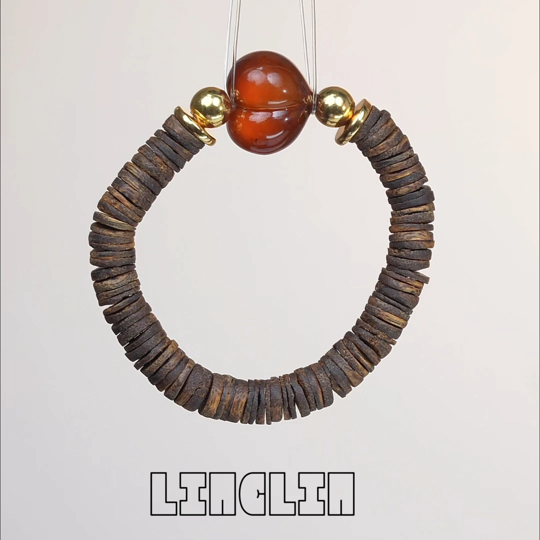 沉香【松风】9咪奇楠沉香手串血珀爱心 原创设计款 Z02L