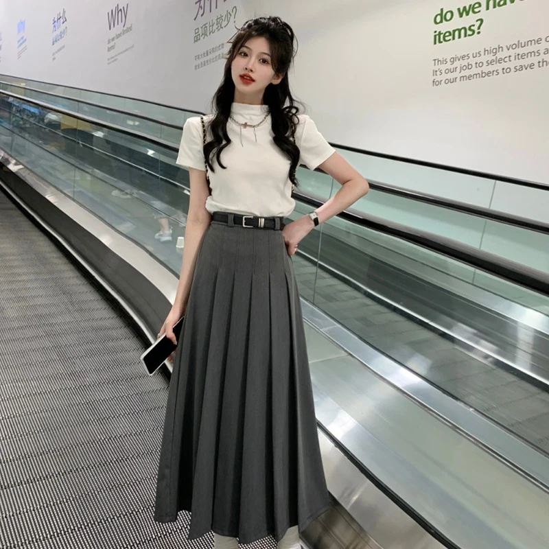2025气质大码胖mm秋新款套装遮肉显瘦正肩t恤上衣高腰半身裙