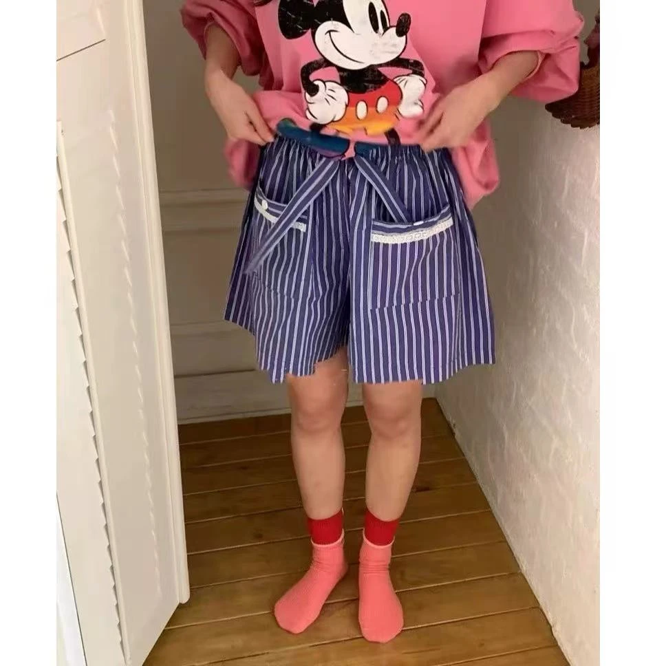 【Halo】 vent*条纹抽绳百搭休闲松紧腰薄款夏季阔腿短裤