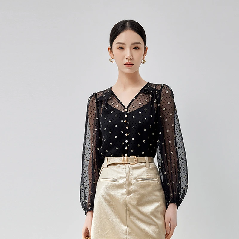 【丽公主】商场同款秋季新品浪漫波点宽松上衣N027A43105