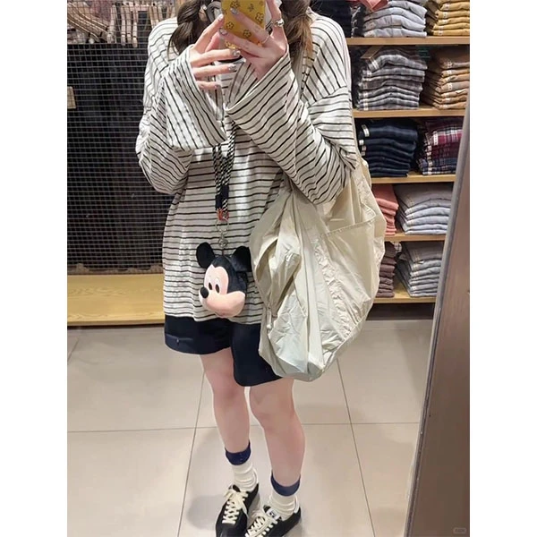 韩系条纹减龄洋气上衣女2025秋季流行单品新款T恤+短裤时尚套装女