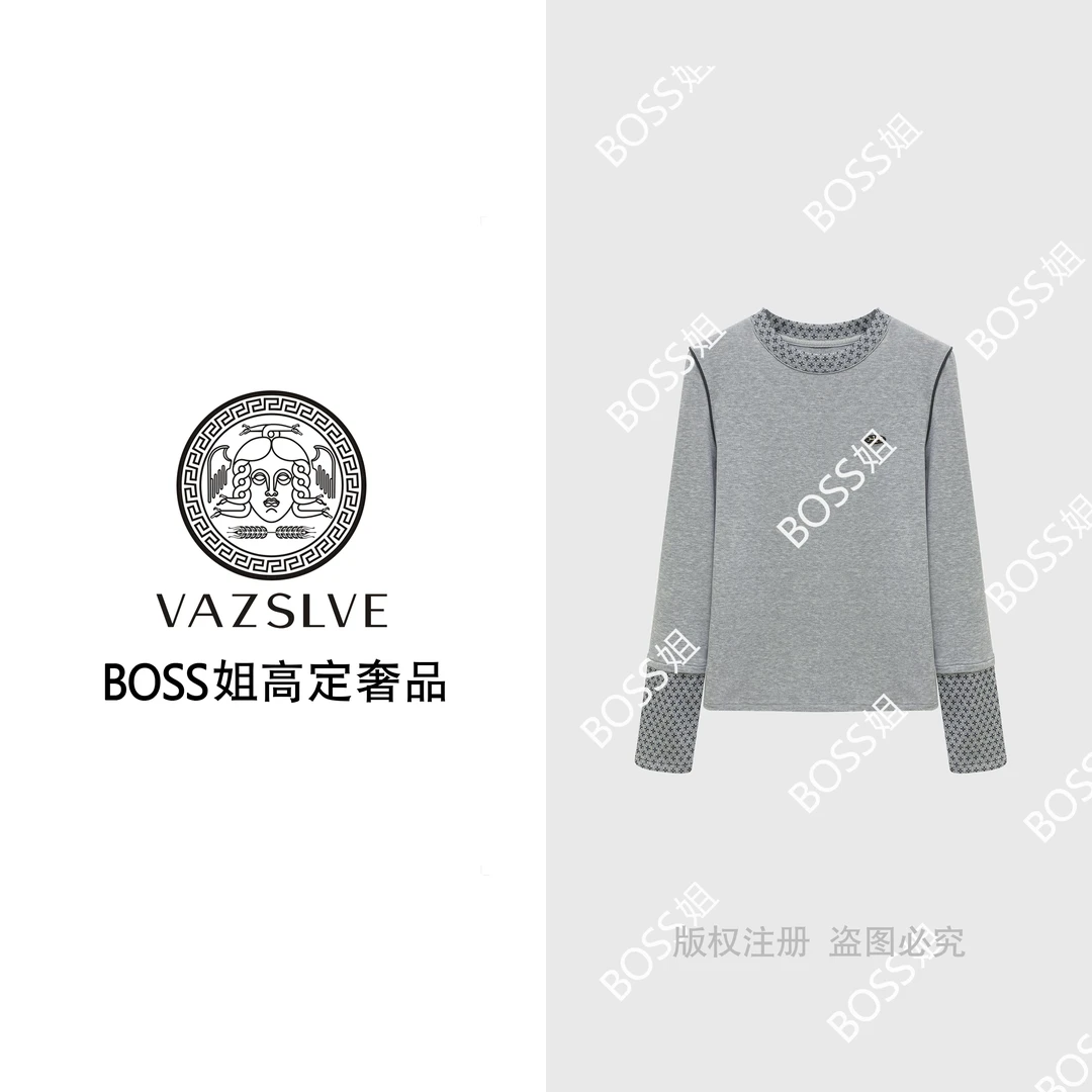 【VAZSLVE/全新奢品】#捡漏时尚重工印花拼接T恤2025秋冬上衣#68123
