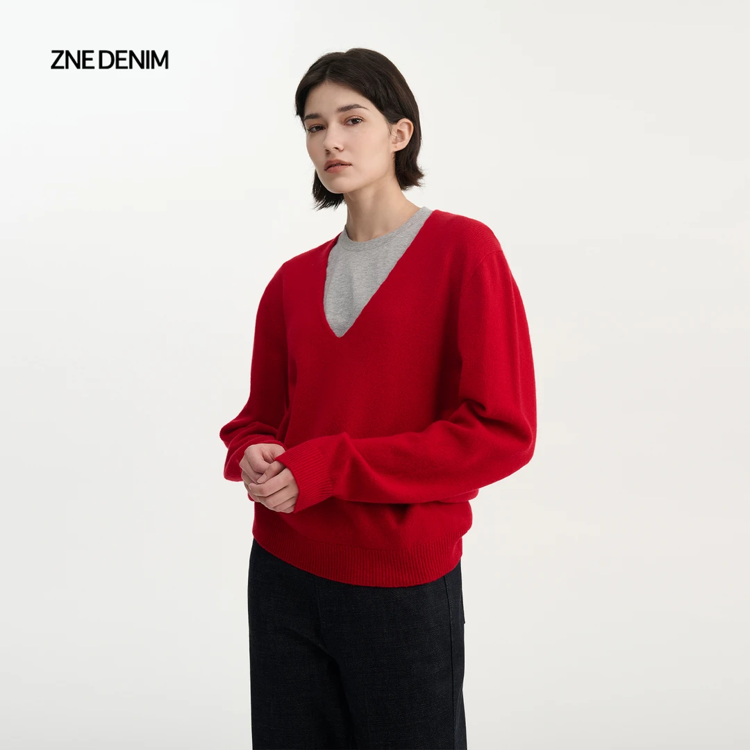 ZNE精纺特细美利奴羊毛v领针织长袖毛衣MTZ227