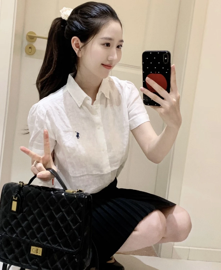 未使用 Ralph Lauren/拉夫劳伦 【成人泡泡袖】刺绣短袖logo衬衫