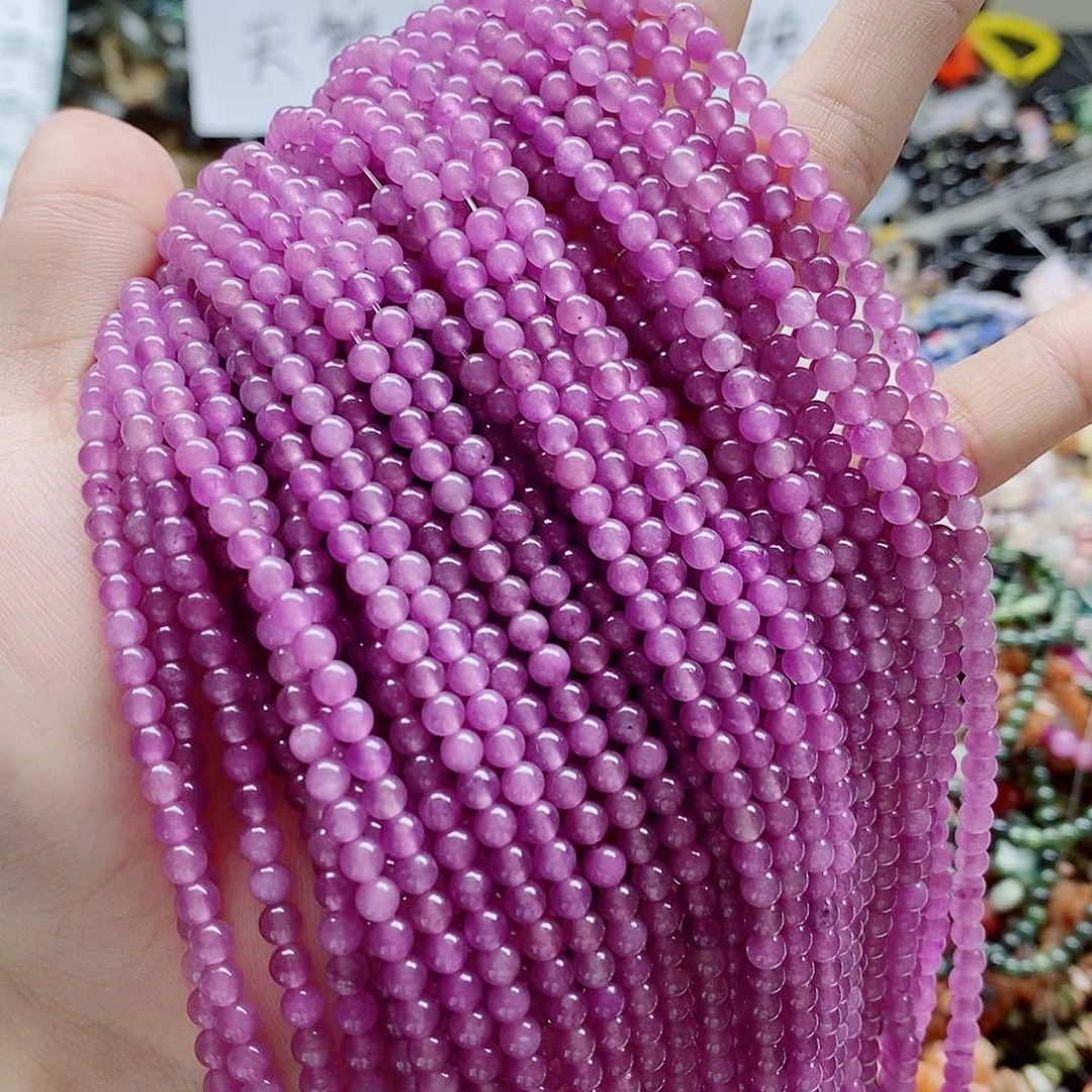 玛瑙/玉髓未镶嵌珠宝半成品一条天然4mm紫玉髓圆珠