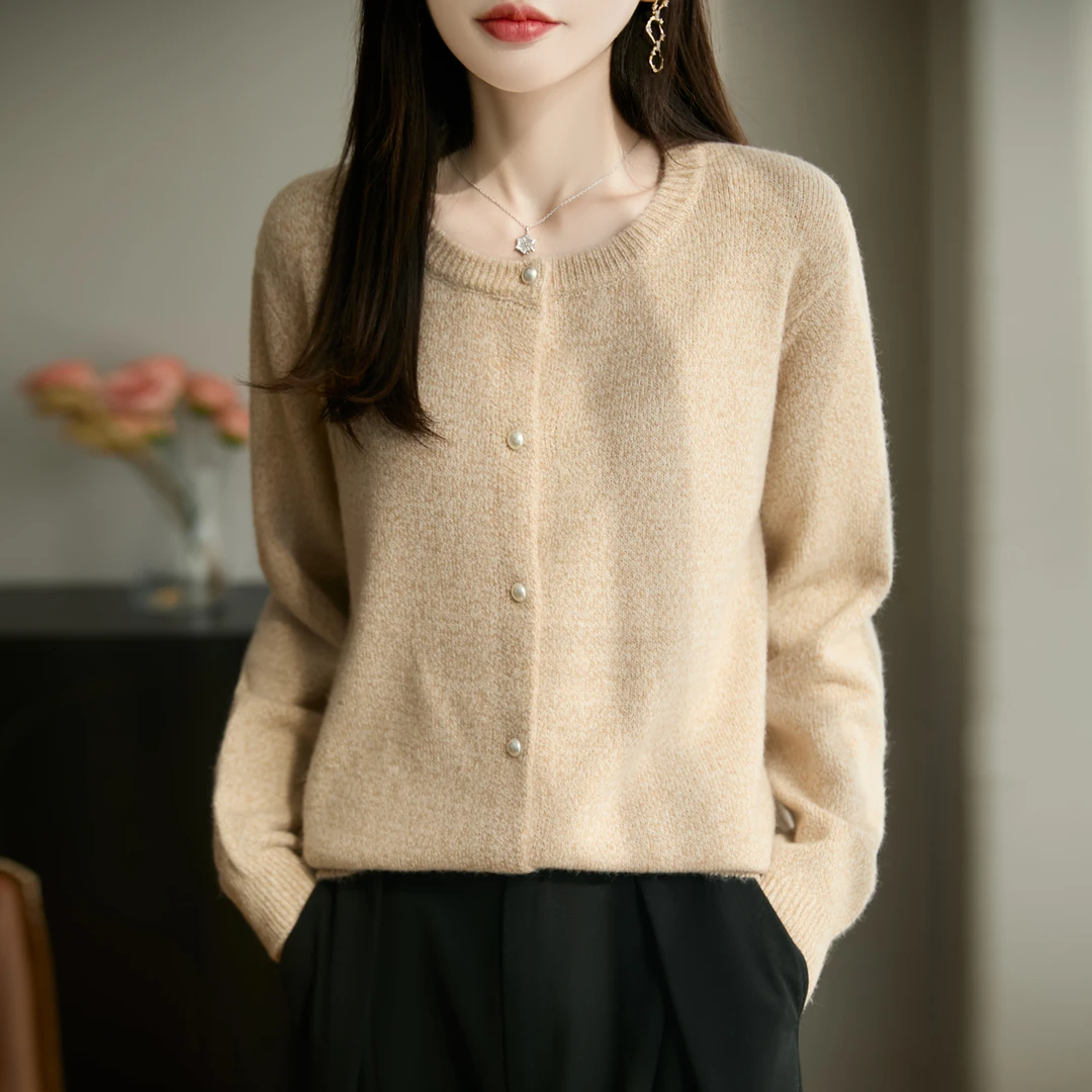 品牌官方秋冬圆领花纱小香风羊毛针织衫宽松洋气通勤百搭打底衫