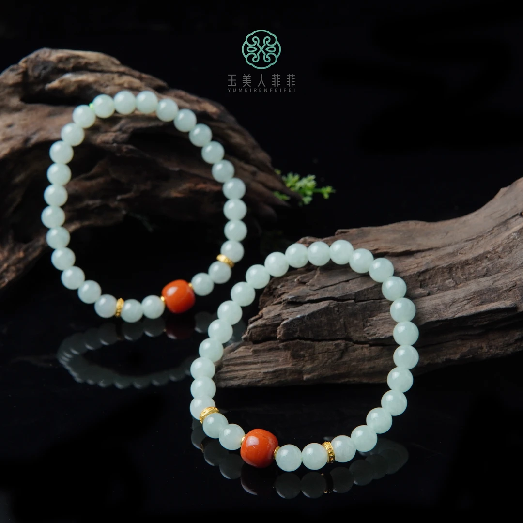 石惑珠宝%翡翠单圈圆珠手串约6mm%多样性发一
