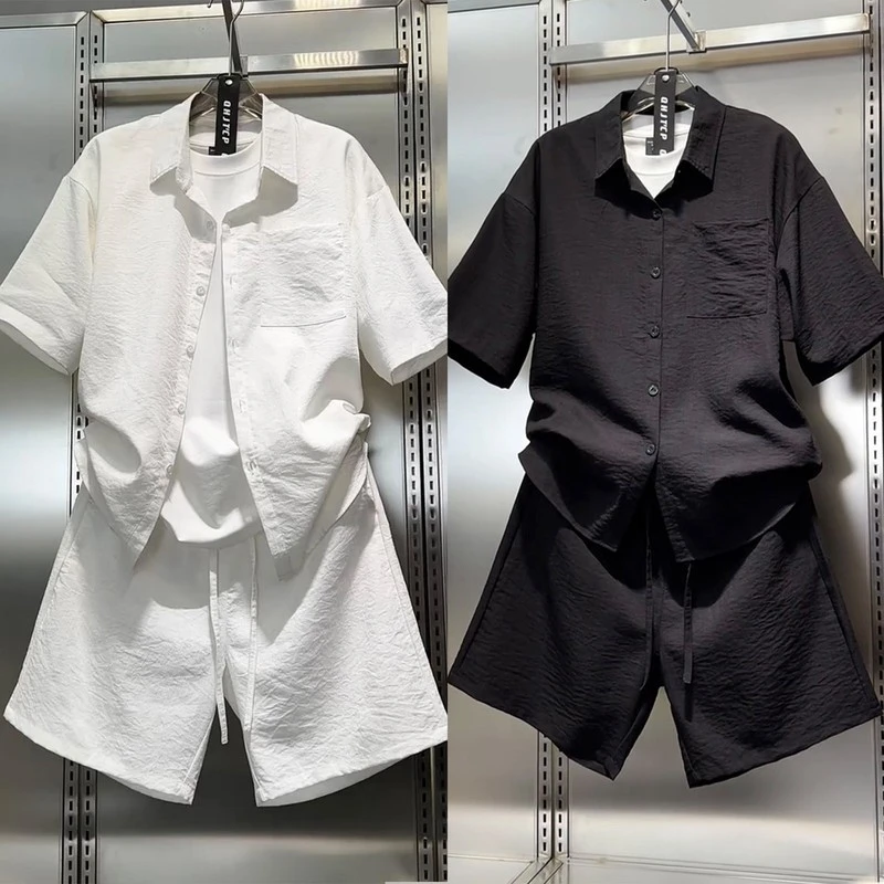 【Npkp&Victorit官方】潮牌百搭翻领短袖宽松两件套时尚棉麻男士2