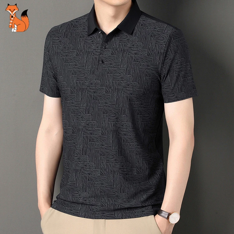 金狐狸男士休闲商务POLO衫短袖2025夏季冰丝透气面料宽松百搭T恤