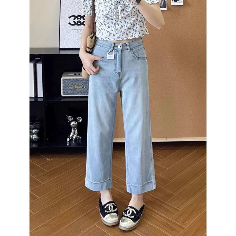 天丝面膜裤~！黑色薄款天丝九分直筒牛仔裤女夏季新款宽松阔腿裤