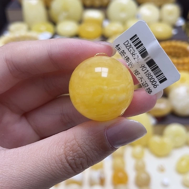 琥珀未镶嵌裸石24.1mm虎皮妖花圆珠瑕