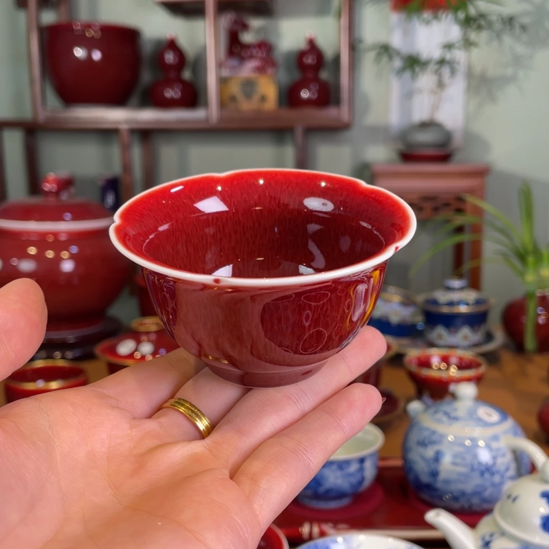 清欢雅玩原矿郎红福利花口杯