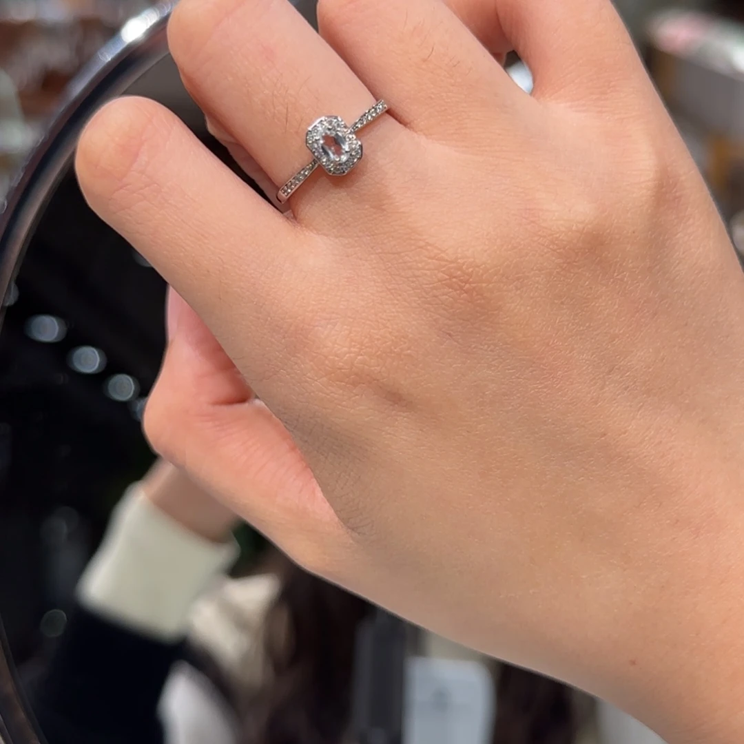 银S925镶嵌戒圈海蓝宝石方糖