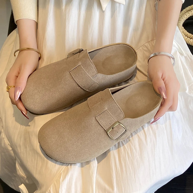 软底博肯鞋女夏外穿2025夏季新款懒人复古一脚蹬包头半拖鞋凉拖女