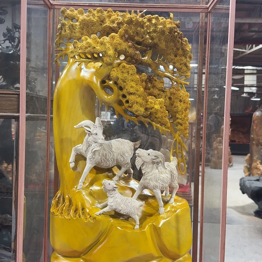 香樟木三羊开泰摆件精工