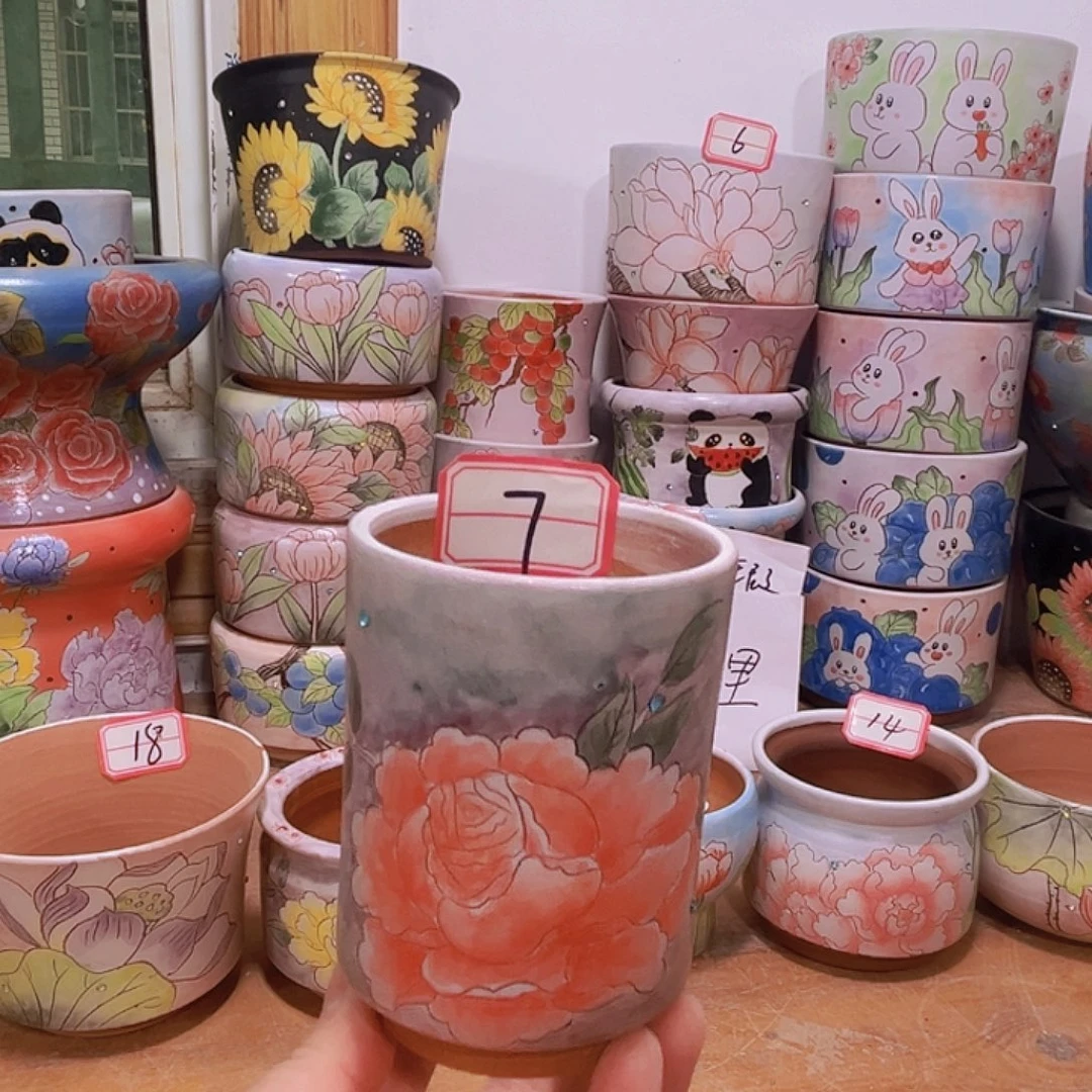 花盆景德镇多肉手绘花盆瑕疵