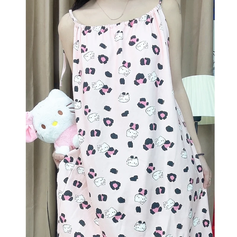 吊带睡裙女带胸垫卡通可爱休闲韩版过膝甜美夏季出片少女感连衣裙