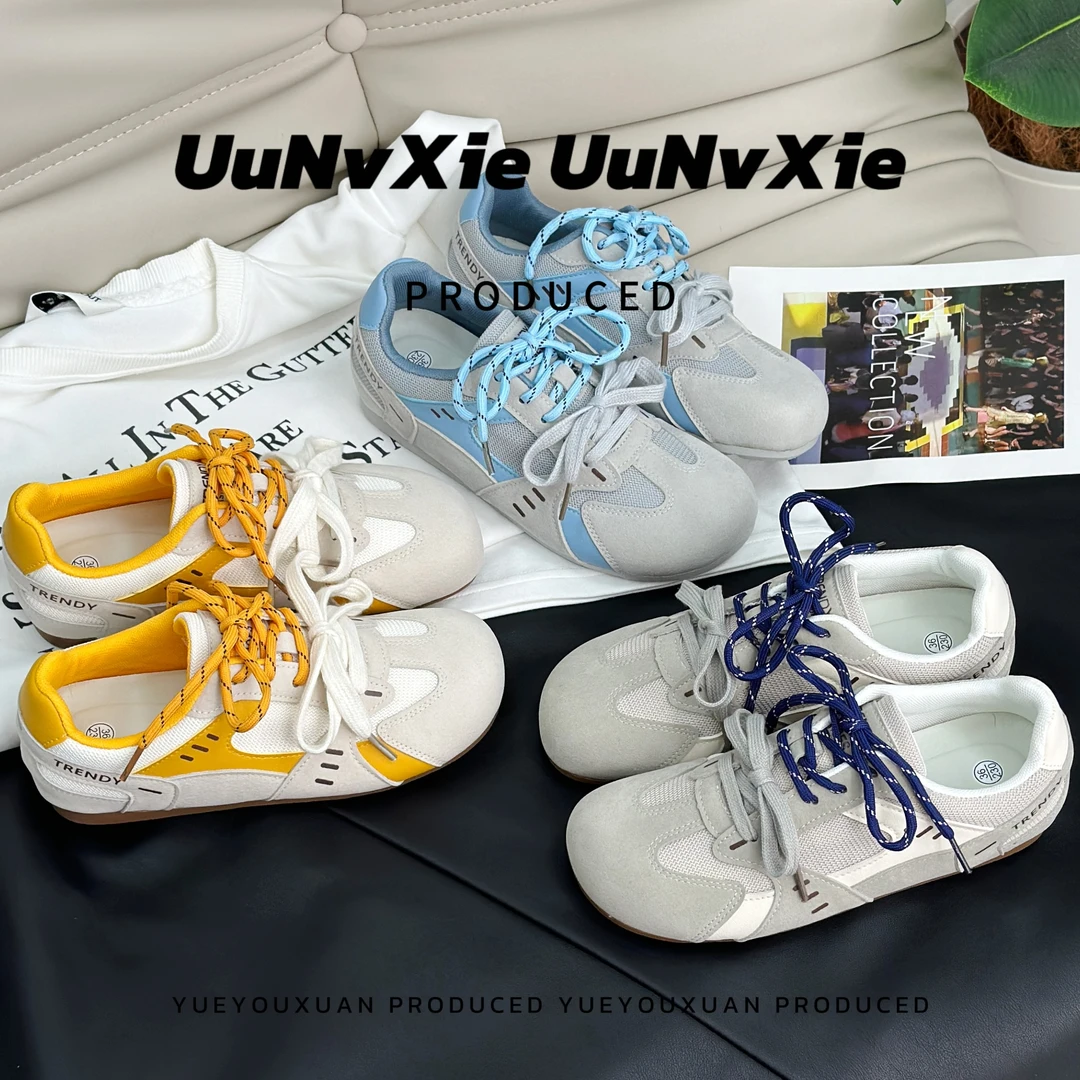 爆款德训鞋女复古拼色2025春季新款透气网面运动休闲阿甘鞋女